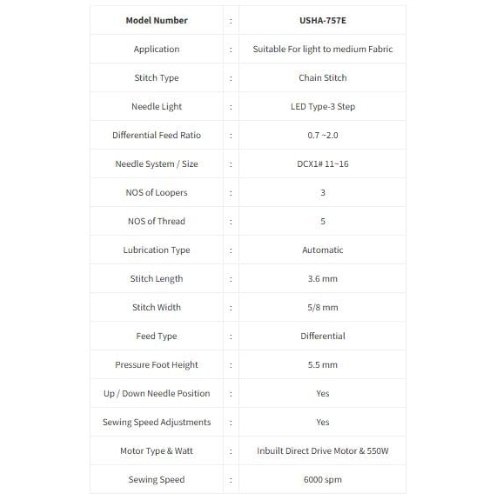 Usha 747E – Direct Drive 2-Needle 4-Thread Overlock Sewing Machine – Popular Agencies Usha 747E – Direct Drive 2-Needle 4-Thread Overlock Sewing Machine - Popular Agencies