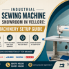 Industrial sewing machine showroom in Vellore featuring a JACK industrial sewing machine and Popular Agencies branding.