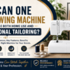 Can One Sewing Machine Handle Both Home Use and Professional Tailoring? Website banner featuring a domestic sewing machine, tailoring mannequin, sewing accessories, and Popular Agencies logo.