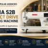 Usha S2B Direct Drive Sewing Machine showcasing its energy-efficient direct drive motor and industrial lockstitch design for garment manufacturing and tailoring applications.