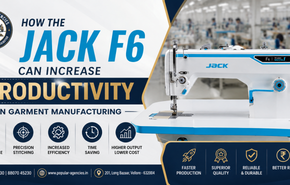 Jack F6 Direct Drive Industrial Sewing Machine increasing productivity in garment manufacturing with high-speed stitching, precision, and energy-efficient performance